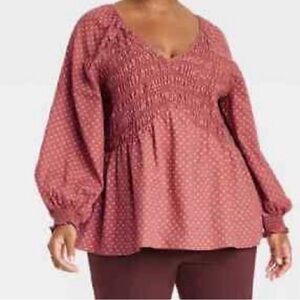 Ana & Viv women’s plus size balloon smocked blouse